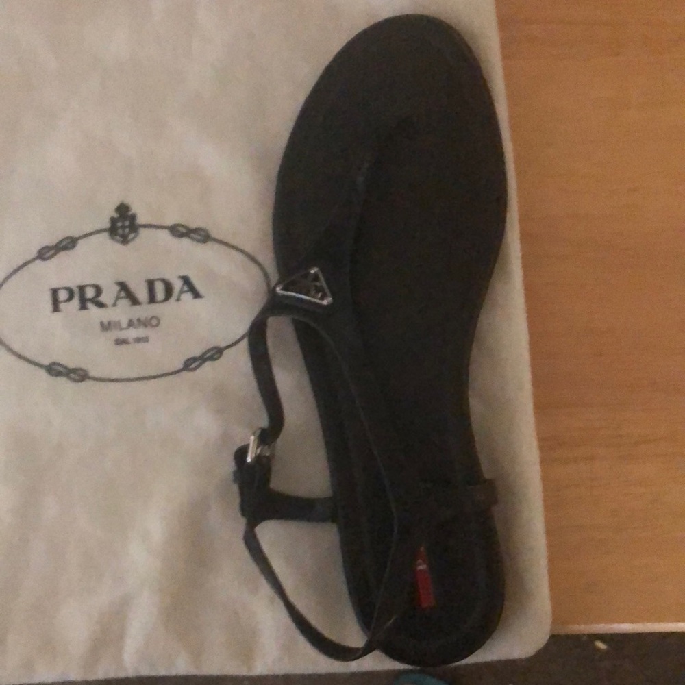 Authentic PRADA Black Leather Thong Sandals